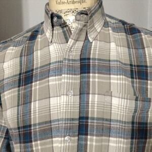 VTG LL Bean Flannel Shirt Mens Med Regular Blue Tan Plaid Made in USA Cotton